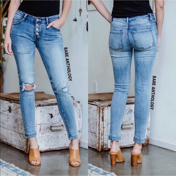 New! Kancans button fly distressed jeans - Picture 2 of 6